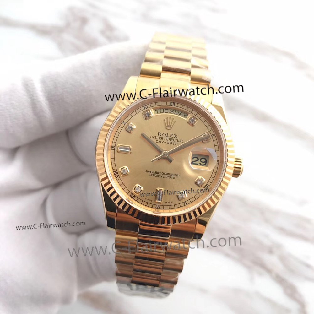 Yellow Gold Fake Rolex Presidential Day-Date Watch 36mm